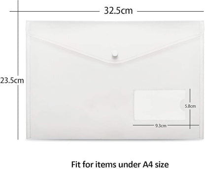 A4 Plastic Envelopes,20 Pack Clear Plastic Poly Envelope with Button Snap Closure,Clear Plastic Folders for Documents,Plastic File Bag Filing Envelopes for School Work Office Organization