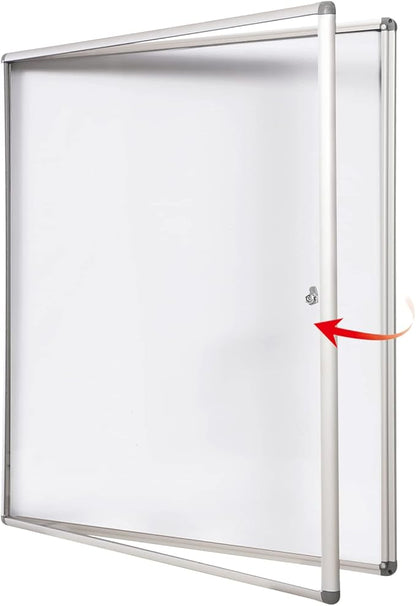 SWANCROWN Locking Bulletin Boards Enclosed Noticeboard White Glass Message Boards Indoor for School Office 38x38 inches (12xA4)