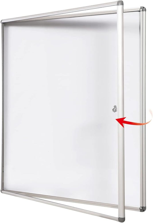 SWANCROWN Locking Bulletin Boards Enclosed Noticeboard White Glass Message Boards Indoor for School Office 38x38 inches (12xA4)