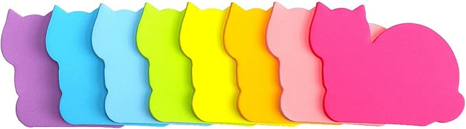 Cute Cat Sticky Notes 8 Color Bright Colorful Sticky Pad 75 Sheets/Pad Self-Sticky Note Pads (8 Color)