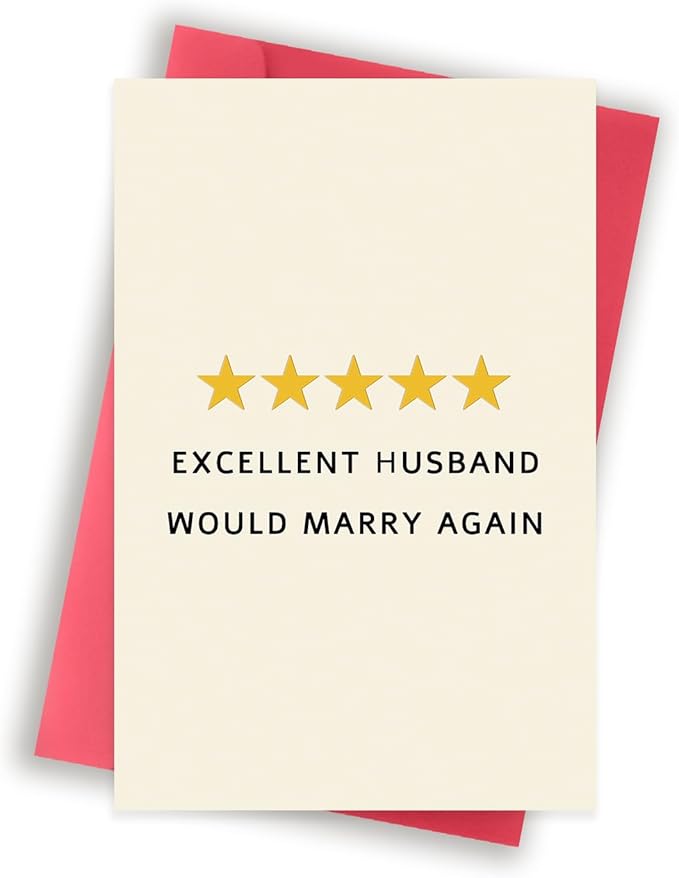 Funny Anniversary Card for 5 Star Husband, 1st Wedding Anniversary Card from Wife, Funny Husband Birthday Card & Gift Idea, Excellent Husband Would Marry Again Card