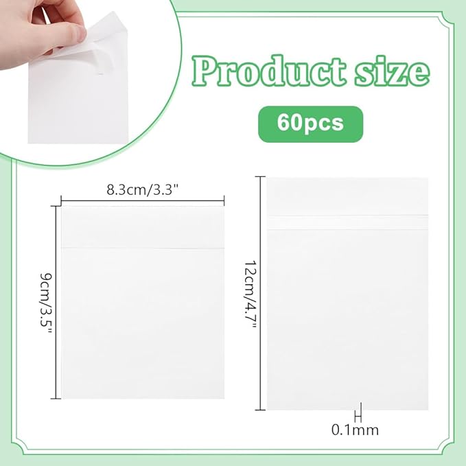 PH PandaHall 60Pcs Peel Self Seal Glassine Bags Flat Glassine Wax Paper Bags, White Self Adhesive Paper Bags Food Bags for Snacks Cookies Nuts Coffee Beans Candies Beads, 4.72x3.27inches