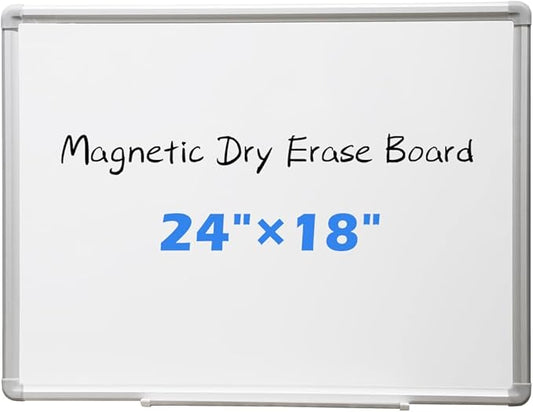 DEVELOP Magnetic Dry Erase Board 18x24 Inch, Small Aluminum Frame Wall-Mounted Whiteboard with Detachable Marker Tray, Hanging Writing Board for Home Office School Classroom