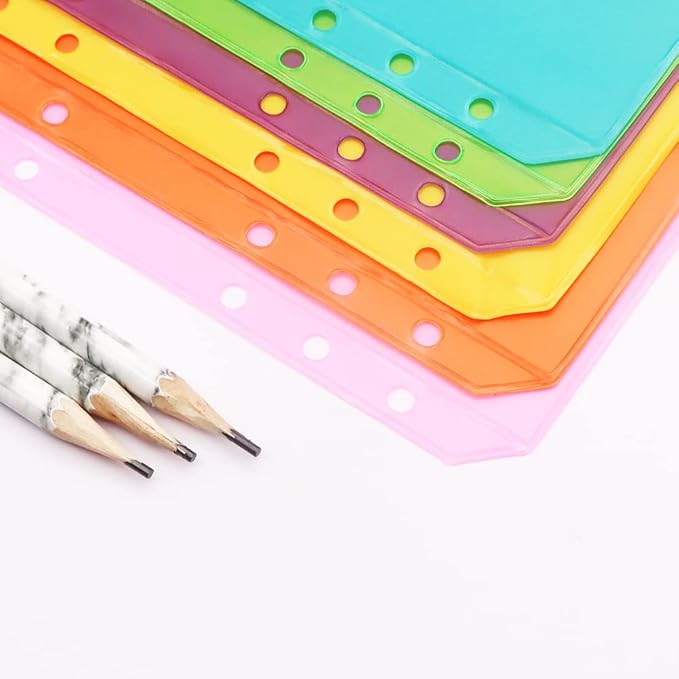 Colorful PVC Binder Pockets 12pcs A6 Binders Zipper Pouch Bag Loose Leaf 6 Holes PVC Zip Organizer Folder for Journal Budget Filing Pocket Bags