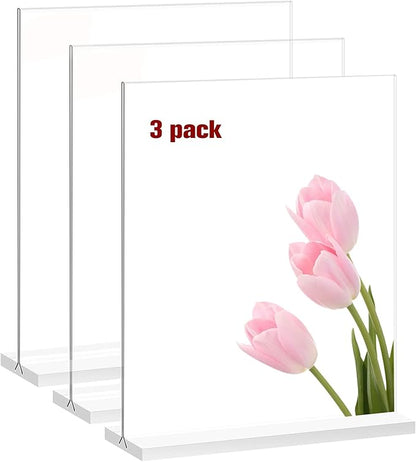 Clear Acrylic Sign Holder 8.5 x 11 - Perfect for Stores, Restaurants, and Offices - Set of 3 T Shape Plastic Sign Frames