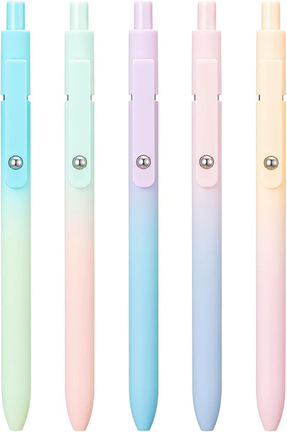 5PCS Retractable Gel Pens Set, Quick Dry Black Ink Fine Point Soft Touch Roller Ball Gel Ink Pen for Smooth Writing (Aurora Color)