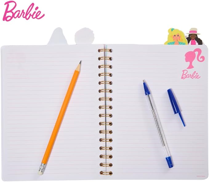 Innovative Designs Barbie Tab Journal Notebook for Kids, Spiral Bound, 96 Lined Pages, 8 x 7 inches, Pink