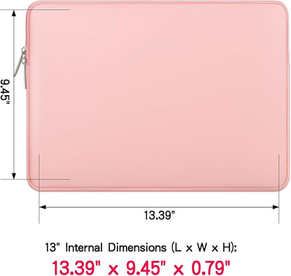 RAINYEAR 13.3 Inch Laptop Sleeve Soft PU Leather Case Water Resistant Padded Zipper Cover Protective Carrying Bag Compatible with 13.3" Notebook Computer Chromebook(Pink)