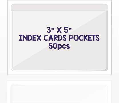 Clear Adhesive 3" x 5" Index Card Pockets with Top Open for Loading, 50 Pack, Plastic Labels Holders for Storage Bins and Library Card, Ideal Card Holder for Organizing and Protecting Your Index Cards