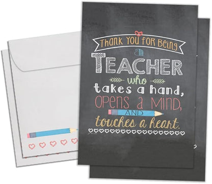 Tree-Free Greetings Teacher Appreciation Cards - Artful Designs - 2 Cards + Matching Envelopes - Made in USA - 100% Recycled Paper - 5"x7" - Lighthearted, For Teacher, Teacher Mind and Heart (GT64455)
