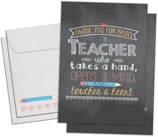 Tree-Free Greetings Teacher Appreciation Cards - Artful Designs - 2 Cards + Matching Envelopes - Made in USA - 100% Recycled Paper - 5"x7" - Lighthearted, For Teacher, Teacher Mind and Heart (GT64455)