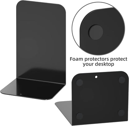 VFINE Bookends 1 Pair, Black Metal Book Ends, Bookends for Shelves, Book Stopper for Heavy Books, Book Dividers for Home Office School Supplies