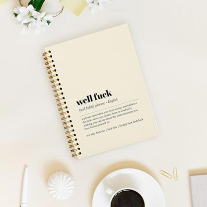 Tizzer Funny Well F Definition Lined Hardcover College Ruled Spiral Notebook Journal for Work Notes Journaling 5.5×8.3 Inch,Sympathy Gifts for Bad Day,Loss Job,Pet Loss,Breakups,Condolence (Beige)