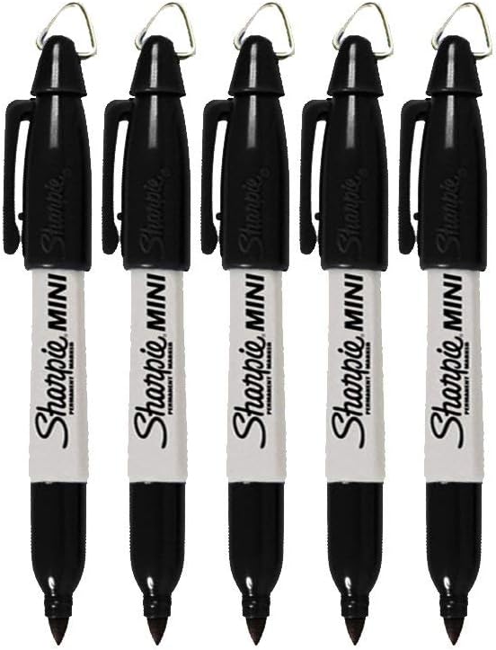Sharpie Mini Permanent Markers with Golf Keychain Clips, Fine Point, Black Ink, Pack of 5