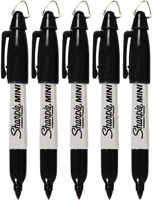Sharpie Mini Permanent Markers with Golf Keychain Clips, Fine Point, Black Ink, Pack of 5