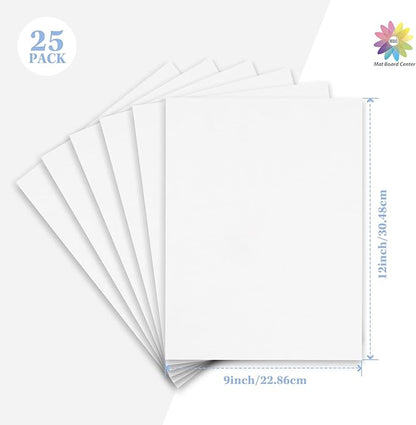 Mat Board Center, 25 pack 9x12 Corrugated Cardboard sheet, 1/8 inch thick, Flat Cardboard Inserts for Mailing, Packaging & Shipping, Cardboard Backing, Craft Card Board (White on one side)