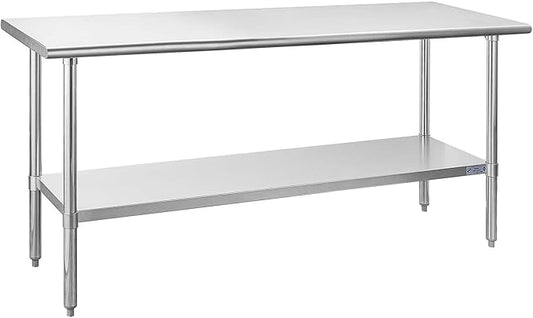 HALLY Stainless Steel Table for Prep & Work 24 x 72 Inches, NSF Commercial Heavy Duty Table with Undershelf and Galvanized Legs for Restaurant, Home and Hotel