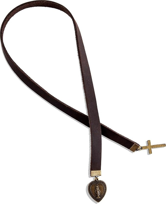Bookmark, Handmade Catholic Prayer Bookmarks with Long Leather Strap, Heart-Shaped Virgin Mary Book Mark, Ideal Christian Gift (Style 2)