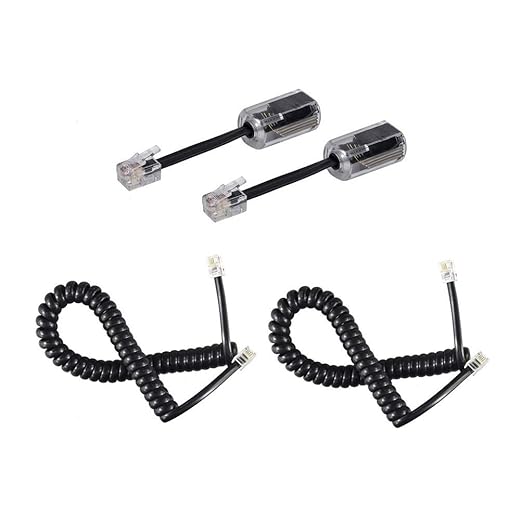 Telephone Handset Cord Detangler 2 Sets, 2 Pack 360 Degree Rotating/Anti-Tangle Landline Cable and 2 Pack Telephone Handset Cord 8.5 Foot Uncoiled (2 Foot Coiled)