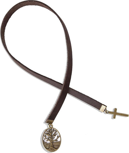 Bookmarks, Handmade Retro Cross Tree of Life Bible Bookmark with Long Leather Straps, Christian Saint Book Mark, Ideal Christian Gift (Style 16)