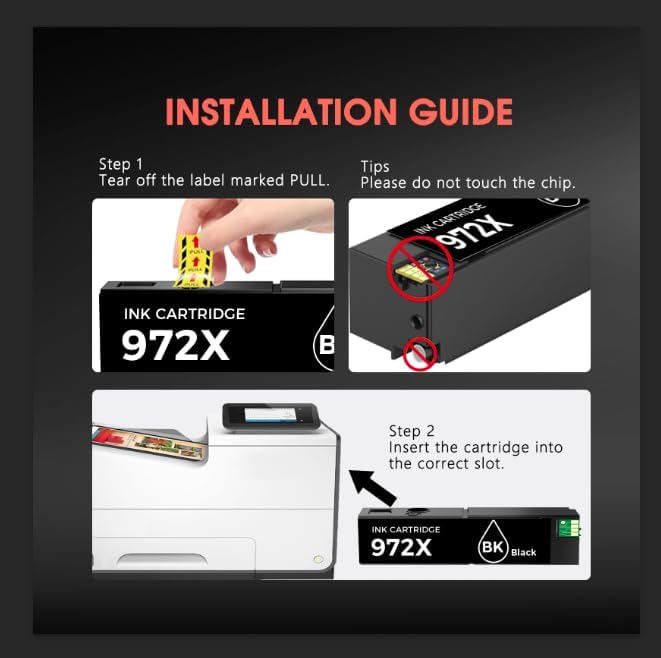 972X 972 MFP 477DW Ink Cartridges High Yield Compatible Ink Cartridge for HP Printer with HP 972X 972 Ink Cartridges Combo Pack for HP Pagewide Pro 452dn 452dw 552dw 477dw 577dw Printer (2 Black)