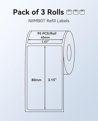 3 Rolls Labels for NIIMBOT B1 B21 B3S K3 Label Maker, 2'' x 3.15'' (50x80mm) Printer Labels, Food Labels for Jars, Personalized Editable Labels for Home/School/Office