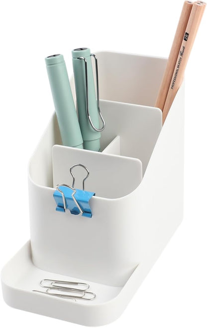 BLUE GINKGO Desk Holder – Korean-Made Office Organizer for Pencils, Pens, Notes, and Desk Supplies (White)