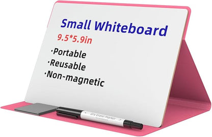Small Dry Erase Board with Stand for Desk, Portable Reusable Desktop Notepad, 9.5 * 6.6in Memo White Board,Office Home Supplies Desk Accessories MH770 (Rose)