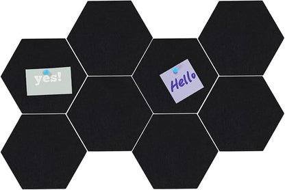 LAJAR 8 Pcs Hexagon Felt Bulletin Board Tiles, Self Adhesive Felt Pin Board Wall Tiles for Photos, Pictures, Memos (Black)