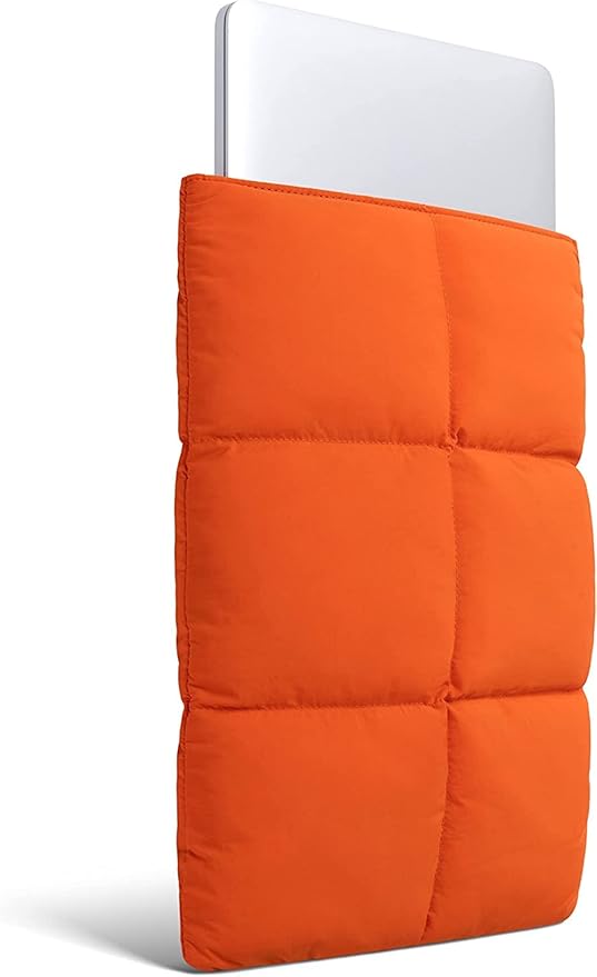 Comfyable Puffy Laptop Sleeve 13 Inch 14 Inch, Quilted Puffer Laptop Carrying Case for Women, Pillow Case Compatible for MacBook Air M3 2024 M2 M1, MacBook Pro M4 Pro/Max, 13 in 14 in Cover, Orange