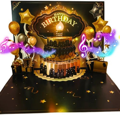 Birthday Gift Card, 3D Pop Up Birthday Card with Light and Music & Interative Candle, Birthday Cards Birthday Gifts for Women Men Kids