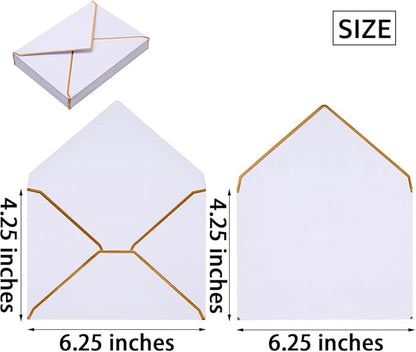 50 Pack White A4 Envelopes 4x6 Self-Adhesive V Flap Envelopes with Gold Border for Office, Greeting Card, Wedding, Graduation, Baby Shower, Parties, Invitations (4.25x6.25 inches)