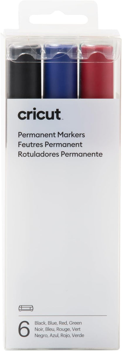 Cricut Permanent Markers 2.5 mm, Black/Blue/Red/Green (6 ct) - Compatible with Cricut Venture