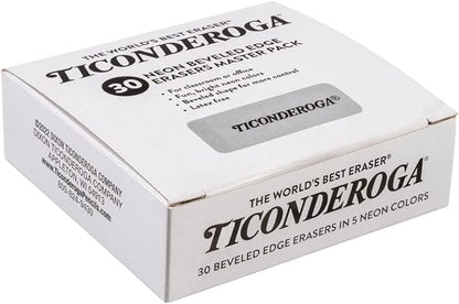 Ticonderoga Wedge Erasers, Neon Colors, 30 Count, Class Pack