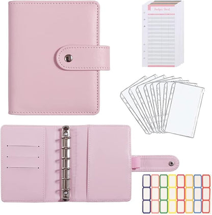 A7 Budget Binder Set - Mini Money Organizer for Cash Saving, Cash Stuffing Envelope System, Planner Binders with Pockets, Sheets and Stickers, Pink
