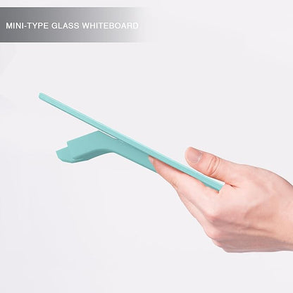 Teal Blue Mini Desktop Pure Glass Whiteboard, Small Slope Slick Desk Whiteboard Glass, Desk White Board, Desktop White Board Dry Erase, Stenography Artifact for Office Home Schooling Décor, 8x6 Inches
