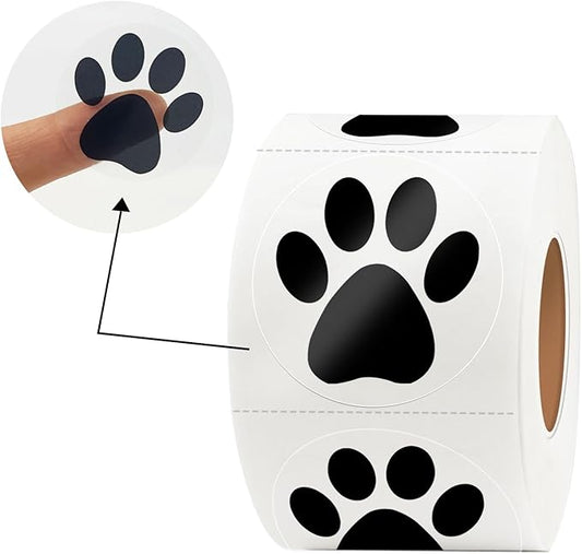 Paw Print Stickers,1.5" Clear Round Bear Paw Print Stickers Dog Puppy Paw Stickers Bear Paw Stickers with Perforation Line (500PCS,Black)