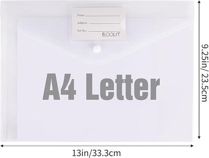 EOOUT 30pcs Plastic Envelopes, Clear Envelopes with Snap Closure, Document Folders Letter Size A4 Size File Envelopes with Label Pocket for School Home Work Office Organization