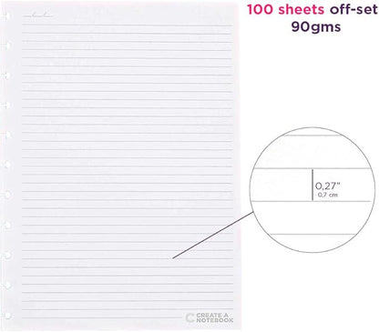 Discbound Notebook Rulled Refills Paper - 7.87" x 10.82" Paper for Custom Discbound Notebook, Planner or Daily Use – 90 GSM Custom Note-Taking System Discbound Inserts – 100 Sheets