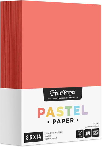 Salmon Pastel Color Paper – Great for Arts and Crafts and Stationery Printing – 8.5 x 14" (Menu/Legal Size) – 20lb Bond / 50lb Text / 75GSM – Copy, Writing and Printer Paper – 500 Sheets per Pack