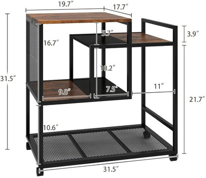 Natwind Mobile Printer Stand with Wheels,Computer Host Cart,PC Tower Stand, Multi-Functional Organizer Shelf for Shredder, Scanner, CPU,File Papers and Other Office Supplies (Retro)