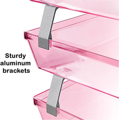 Acrimet 3 Tier Side Load Letter Tray Facility, Desktop File Organizer, A4 Letter Size Paper Organizer, Minimalist Storage Solution Paper Tray for Office, Home, Classroom (Plastic, Clear Pink Color)