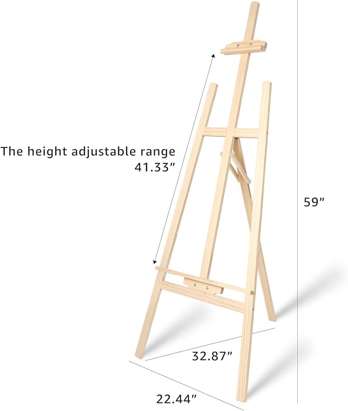 Nian Feng Wooden Easel for Painting, Large Floor Painting Stand for Adjnstable Height and Folding, 59-Inch, for Canvas Wedding Sign Poster, Art Easel for Adults and Teens (Natural)