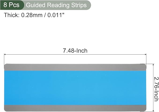 YOKIVE 8 Pcs Guided Reading Strips, Book Highlighter Strips Reading Tracker Bookmark Teacher Supply, Great for Classroom (Blue Transparent, 7.48"x2.76")