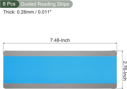 YOKIVE 8 Pcs Guided Reading Strips, Book Highlighter Strips Reading Tracker Bookmark Teacher Supply, Great for Classroom (Blue Transparent, 7.48"x2.76")