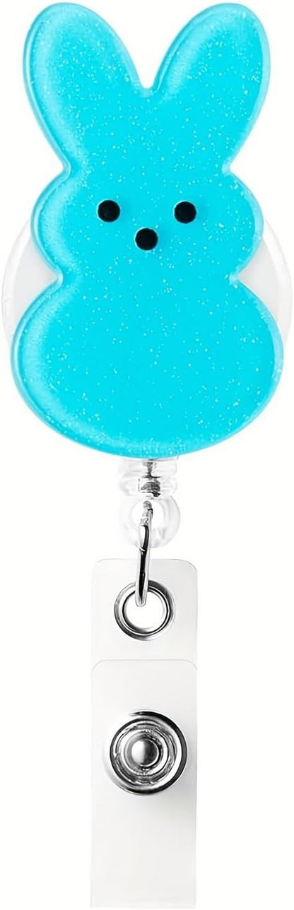 Cute Badge Holder Easter Badge Reel Blue Retractable Badge Reel Funny Bunny Nursing Alligator Clip Rabbit ID Name Badge Holder for Office Doctor Student Party Supplies Gift