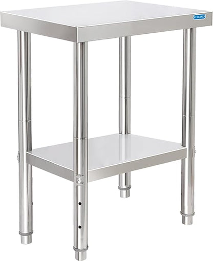 Stainless Steel Table for Prep & Work with Undershelf 18 x 24 Inches NSF Metal Commercial Kitchen Prep Table with Adjustable Under Shelf Worktable for Restaurant Home Outdoor