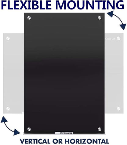 Black Glass Board Frameless Tempered Glass Dry Erase Board with Marker Tray for Interactive Office, Wall Mounted Frosted Glass Whiteboard (Black, 72" x 40")