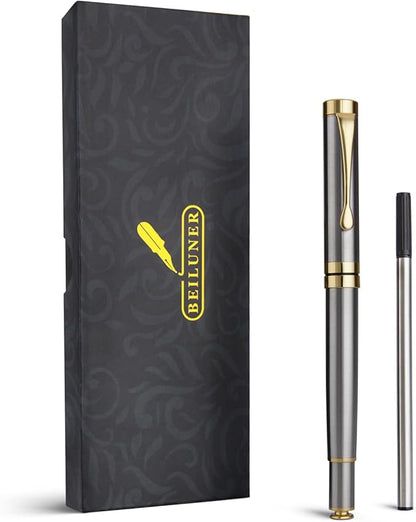 BEILUNER Ballpoint Pens, Stunning Silver Chrome Metal Pen with Golden Trim, Best Ball Pen Gift Set for Men & Women, Professional, Executive, Office, Nice Pens-Gift Box with 0.5mm Extra Black Refill