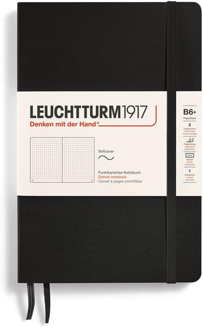 LEUCHTTURM1917 - Notebook Softcover Paperback B6+ - 123 Numbered Pages for Writing and Journaling (Dotted, Black)